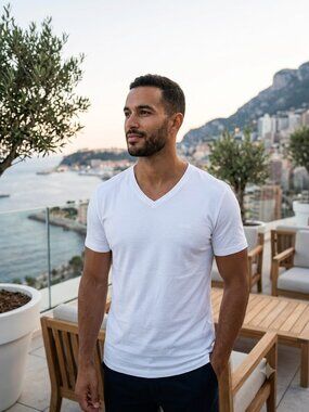 BOSS White V-Neck Slim Fit Cotton T-Shirt - Size L